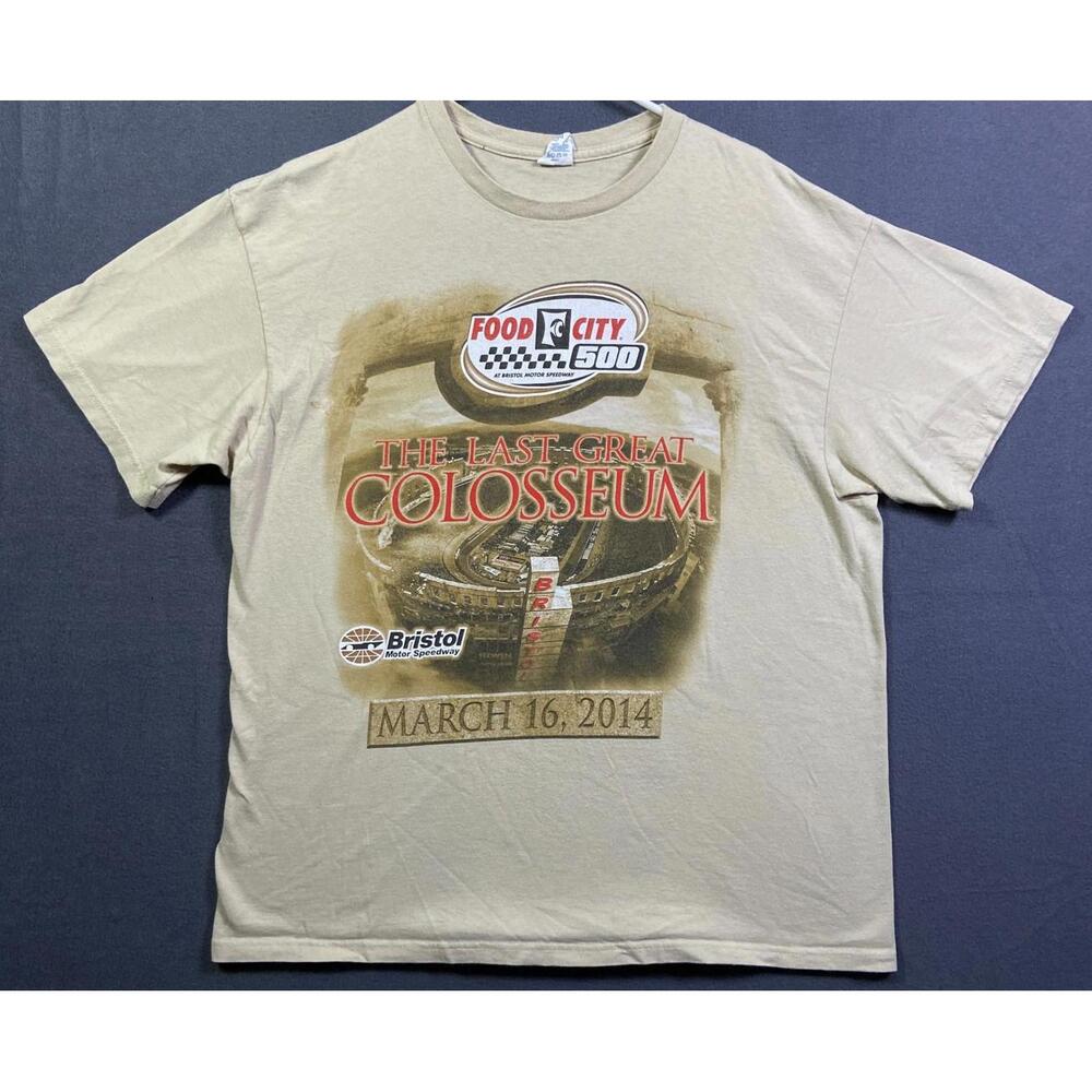 2014 Bristol Motor Speedway Racing Food City 500 T-Shirt Size XLarge Beige Tan